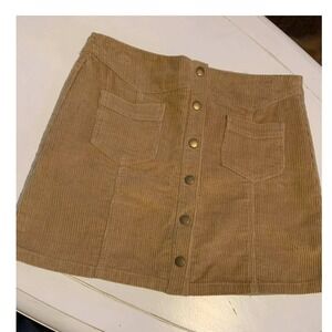 HAVANA Tan Boho Cottagecore Corduroy Snap Button Front A Line Mini Skirt Size M